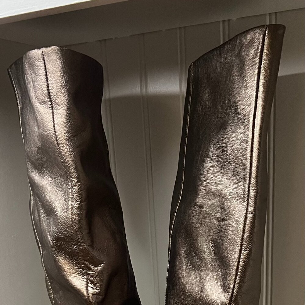 Free People Grayson Women's Leather Knee High Boots with Block Heel in Bronze 39 - Picture 4 of 9